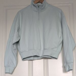 Athleta Forever Fleece Quarter-Zip Cropped Sweatshirt In Mint